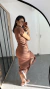 Vestido Canelado Ribana Longo Longuete Gola V Manga Curta Rebeca Marrom na internet