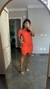 Vestido Algodão Curto Bolsos Catarina Laranja - comprar online