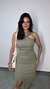 Imagem do Vestido Canelado Ribana Midi Frente Única Fenda Bojo Aline Verde Oliva