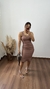 Vestido Canelado Ribana Midi Gola V Regata Melina Nude Chocolate
