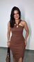 Vestido Canelado Ribana Midi Frente Única Fenda Bojo Aline Marrom - loja online