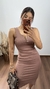 Vestido Canelado Ribana Midi Gola V Regata Melina Nude Chocolate - comprar online