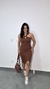 Vestido Canelado Ribana Midi Frente Única Fenda Bojo Aline Marrom na internet