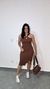 Vestido Canelado Ribana Midi Frente Única Fenda Bojo Aline Marrom - comprar online