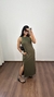 Vestido Canelado Ribana Midi Longuete Longo Regata Paola Verde Militar - loja online