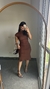 Vestido Canelado Ribana Midi Meia Manga Muscle Tainá Marrom - comprar online
