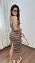 Vestido Canelado Ribana Midi Frente Única Fenda Traseira Talia Listrado Marrom/Branco - Menta Pimenta Rosa - Loja de roupas femininas - estilo - Moda básica - atemporal - estilosa