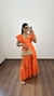 Vestido Longuete Tricoline Babado Decote Quadrado Anastácia Laranja - comprar online