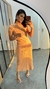 Vestido Ribana Longo Longuete Midi Fenda Gola Alta Manga Curta Ingrid Nude - comprar online
