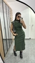 Vestido Canelado Ribana Midi Longuete Gola Alta Muscle Bolsos Aurora Verde Militar