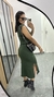 Vestido Canelado Ribana Midi Longuete Gola Alta Muscle Bolsos Aurora Verde Militar na internet