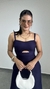 Vestido Midi Alça Zíper Bolsos Vazado Viscose Leona Azul Marinho