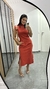 Vestido Canelado Ribana Midi Longuete Gola Alta Muscle Bolsos Aurora Terracota