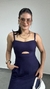 Imagem do Vestido Midi Alça Zíper Bolsos Vazado Viscose Leona Azul Marinho