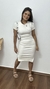 Vestido Canelado Ribana Midi Tradicional Manga Curta Erika Off White