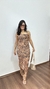 Vestido Longuete Tule Com Lycra Alça Fina Estampado Samantha Onça Marrom na internet