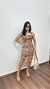 Vestido Longuete Tule Com Lycra Alça Fina Estampado Samantha Onça Marrom - comprar online