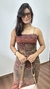 Imagem do Vestido Longuete Tule Com Lycra Alça Fina Estampa Floral Samantha Marrom/Verde Militar