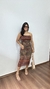 Vestido Longuete Tule Com Lycra Alça Fina Estampa Floral Samantha Marrom/Verde Militar na internet
