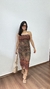 Vestido Longuete Tule Com Lycra Alça Fina Estampa Floral Samantha Marrom/Verde Militar - comprar online