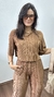 Conjunto Plissado Cropped Calça Pantalona Zaira Marrom - loja online