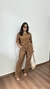 Conjunto Plissado Cropped Calça Pantalona Zaira Marrom - comprar online