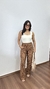 Conjunto Plissado Cropped Calça Pantalona Zaira Marrom - comprar online