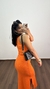 Imagem do Vestido Canelado Ribana Longuete Longo Regata Fenda Bruna Laranja