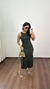 Vestido Canelado Ribana Longuete Longo Regata Fenda Bruna Verde Militar - comprar online