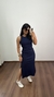 Vestido Canelado Ribana Longuete Longo Regata Fenda Bruna Azul Marinho na internet