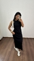 Vestido Canelado Ribana Longuete Longo Regata Fenda Bruna Preto - loja online