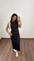 Vestido Canelado Ribana Longuete Longo Regata Fenda Bruna Preto - comprar online