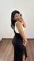 Vestido Canelado Ribana Longuete Longo Regata Fenda Bruna Preto - comprar online