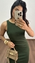 Vestido Canelado Ribana Longuete Longo Regata Fenda Bruna Verde Militar - loja online