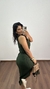Vestido Canelado Ribana Longuete Longo Regata Fenda Bruna Verde Militar