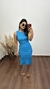 Conjunto Canelado Ribana Saia Midi Blusa Regata Cropped Heloísa Azul Céu