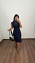 Vestido Canelado Ribana Midi Meia Manga Muscle Vanessa Azul Marinho - comprar online