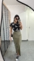 Saia Canelada Ribana Midi Longa Longuete Fenda Isadora Verde Militar - comprar online