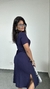 Imagem do Vestido Viscolycra Midi Clássico Manga Curta Faixas Laterais Priscila Azul Marinho