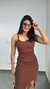 Vestido Canelado Ribana Alça Midi Fenda Bojo Gabi Marrom
