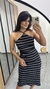 Vestido Canelado Ribana Midi Frente Única Fenda Traseira Talia Listrado Preto/Branco - loja online