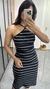 Vestido Canelado Ribana Midi Frente Única Fenda Traseira Talia Listrado Preto/Branco - Menta Pimenta Rosa - Loja de roupas femininas - estilo - Moda básica - atemporal - estilosa