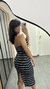 Imagem do Vestido Canelado Ribana Midi Frente Única Fenda Traseira Talia Listrado Preto/Branco