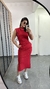 Vestido Canelado Ribana Midi Longuete Gola Alta Muscle Bolsos Aurora Vermelho