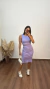 Conjunto Canelado Ribana Saia Midi Blusa Regata Cropped Heloísa Lavanda