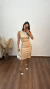 Conjunto Canelado Ribana Saia Midi Blusa Regata Cropped Heloísa Nude