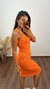 Vestido Canelado Ribana Midi Fenda Cruzada Regata Sabrina Laranja na internet