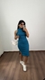 Vestido Canelado Ribana Midi Regata Gola Alta Cecília Azul Petróleo - Menta Pimenta Rosa - Loja de roupas femininas - estilo - Moda básica - atemporal - estilosa