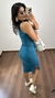 Vestido Canelado Ribana Midi Regata Gola Alta Cecília Azul Petróleo