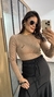 Blusa Canelada Ribana Cropped Manga Longa Nude Chocolate